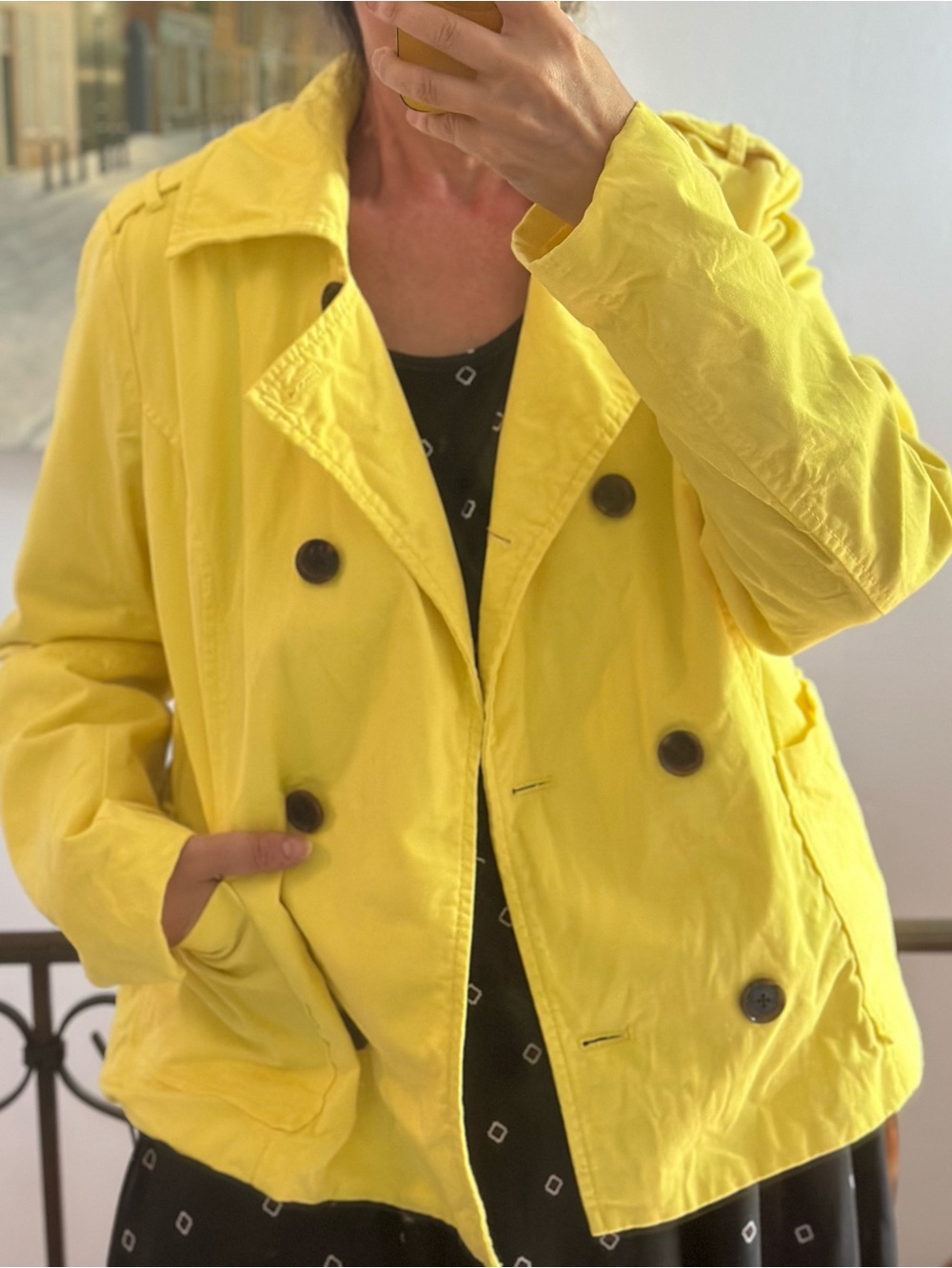 Bright yellow pea coat fall/spring jacket